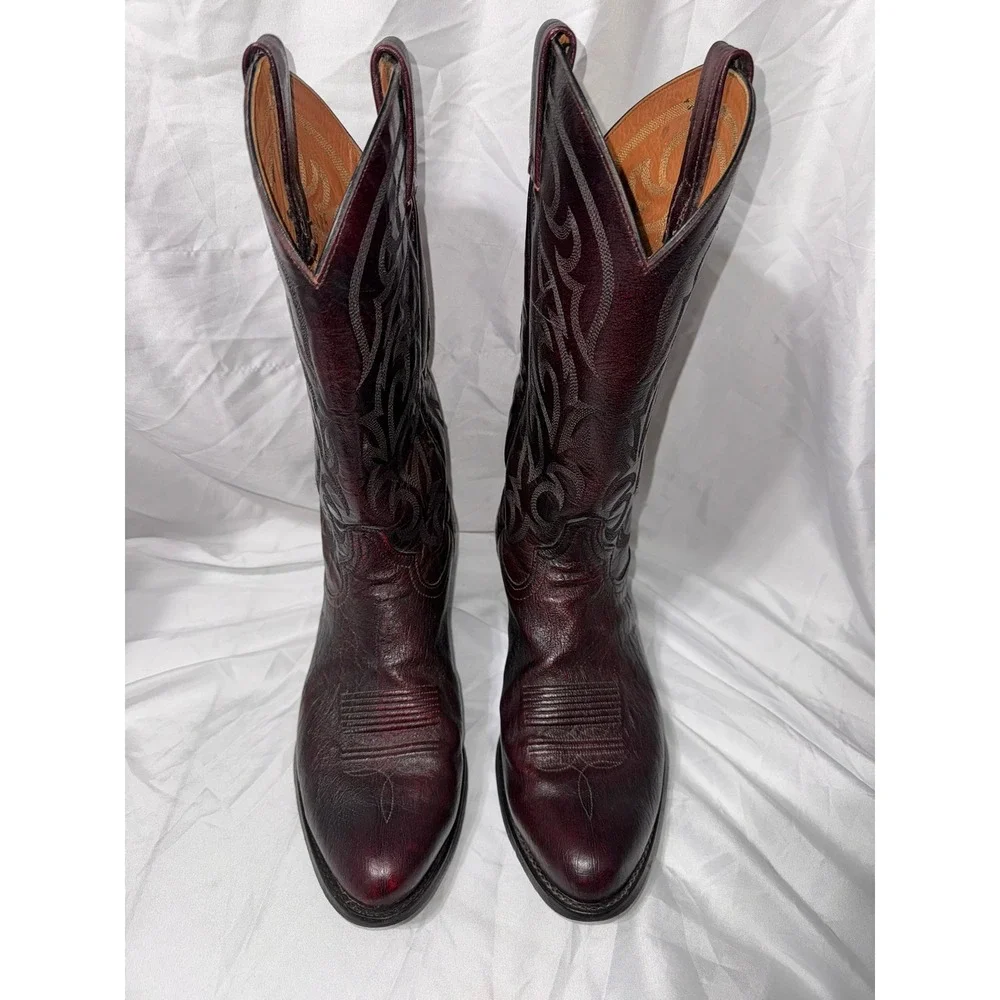 Tony Lama Mens Black Cherry Leather Western Cowboy Boots 03412 Burgundy 8.5 EE - Picture 5 of 12
